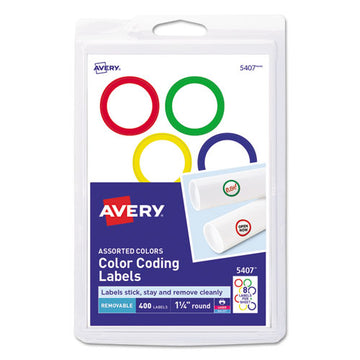 Avery® Printable Self-adhesive Removable Color-coding Labels, 1.25" Dia., Assorted Colors, 8-sheet, 50 Sheets-box freeshipping - TVN Wholesale